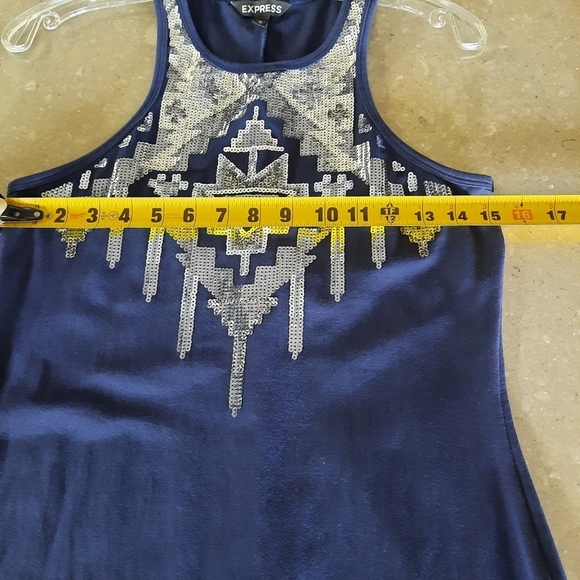 Express Bodycon Mini Dress Stretch Blue Silver Nautical Women's Size Medium - Picture 5 of 7